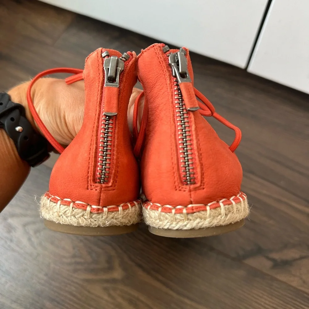 Eileen Fisher Leather Lace Up Espadrille Tangelo Sandal (Size 6)